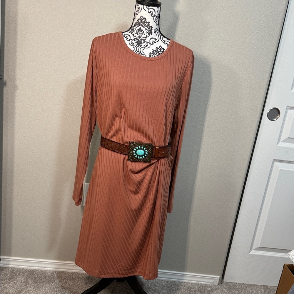 LOFT Rust Long Sleeve‎ Dress with Knot Detail